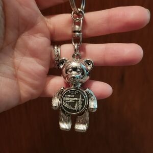 Silver Bear Keychain with Oregon Coin